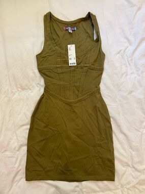 NWT Urban Outfitters Ramona Olive Green Bodycon Mini Dress With Corset Detail XS